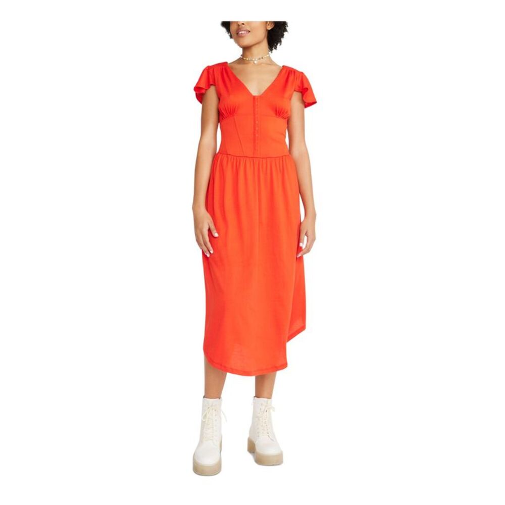 BETSEY JOHNSON Womens Orange Front Hook Eye Closure Corset Midi Dress M - Picture 1 of 4